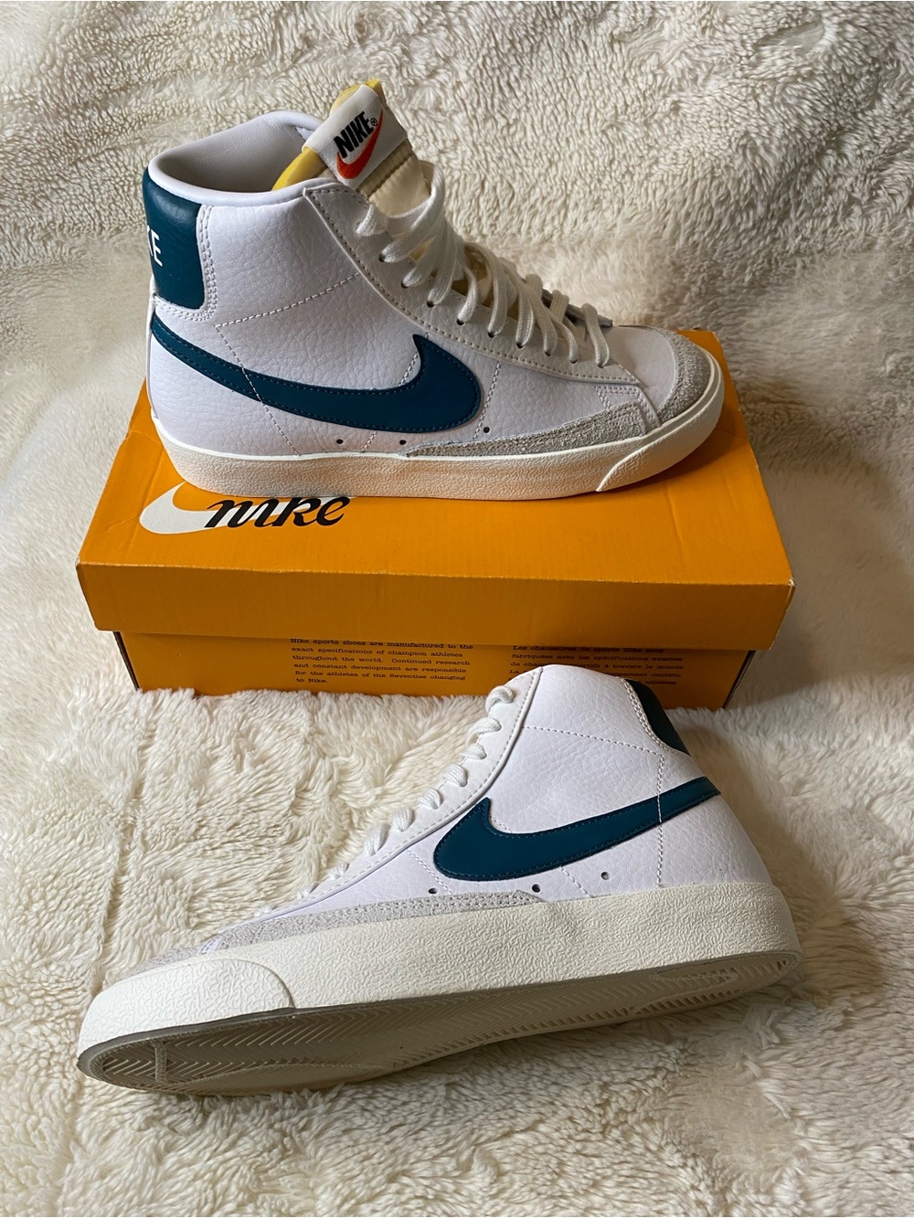 Nike Men’s High-Top Sneakers in White with Teal Swoosh